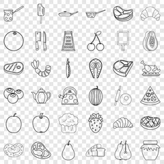 Strawberry icons set. Outline style of 36 strawberry vector icons for web for any design