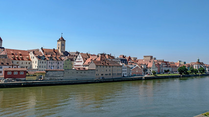 Riverfront along the Danube River in Regensburg, Germany