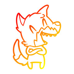 warm gradient line drawing laughing fox cartoon