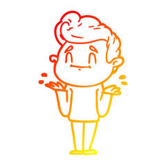 warm gradient line drawing happy cartoon man shrugging