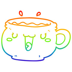 rainbow gradient line drawing cute cartoon coffee cup