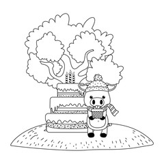 Pig cartoon with happy birthday icon design