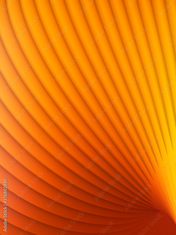 Poster Striped futuristic pattern surrounded by orange light mist. Computer generated geometric shape. 3d render illustration