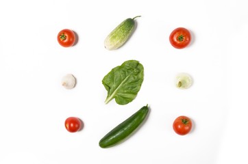 tomato,cucumber,spinach and onion vegetable isolated on white background
