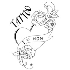 drawing a tattoo with a heart, drawing in black and white