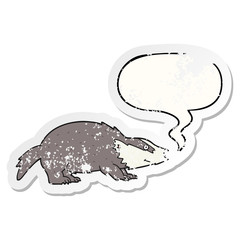 cartoon badger and speech bubble distressed sticker