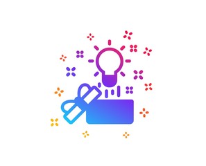 Out of the box icon. Creativity sign. Gift box with idea symbol. Dynamic shapes. Gradient design creative idea icon. Classic style. Vector