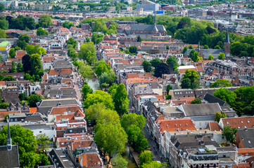 Fototapeta premium Aerial cityscape of medieval city of Utrecht in the Netherlands. View from the Domkerk.