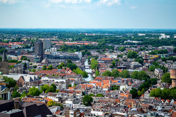 Fototapeta na wymiar Aerial view of medieval city of Utrecht in the Netherlands. View from the Domkerk.