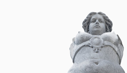 The goddess of love in Greek mythology, Aphrodite (Venus in Roman mythology) Ancient statue against white background. Free space for text and design. - obrazy, fototapety, plakaty