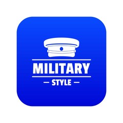 Military hat icon blue vector isolated on white background