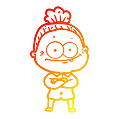 warm gradient line drawing cartoon happy old woman