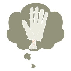 cartoon zombie hand and thought bubble in retro style