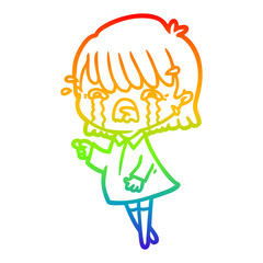 rainbow gradient line drawing cartoon girl crying