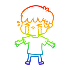 rainbow gradient line drawing cartoon boy crying
