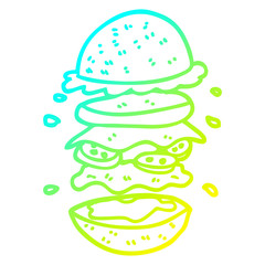 cold gradient line drawing cartoon huge burger