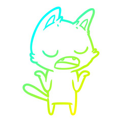 cold gradient line drawing talking cat shrugging shoulders