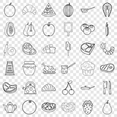 Cutting board icons set. Outline style of 36 cutting board vector icons for web for any design