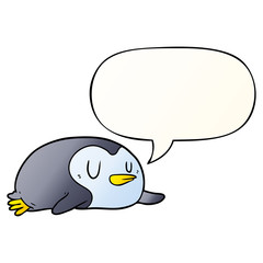 cartoon penguin and speech bubble in smooth gradient style