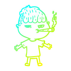 cold gradient line drawing cartoon man smoking