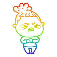 rainbow gradient line drawing cartoon angry woman