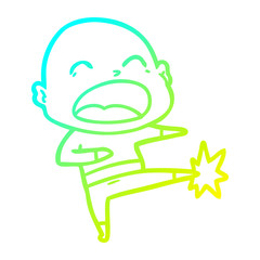 cold gradient line drawing cartoon bald man kicking