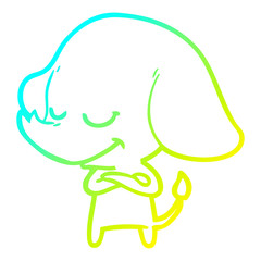 cold gradient line drawing cartoon smiling elephant with crossed arms