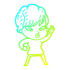 cold gradient line drawing cartoon woman