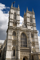 Fototapeta na wymiar Westminster Abbey Gothic facade previously a Roman Catholic Benedictine monastic church now Church of England to the Monarch London United Kingdom
