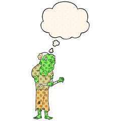 cartoon zombie and thought bubble in comic book style