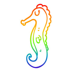 rainbow gradient line drawing cartoon sea horse