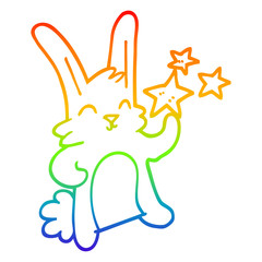 rainbow gradient line drawing cartoon happy rabbit