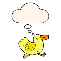 cartoon bird and thought bubble in comic book style