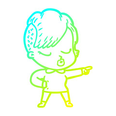 cold gradient line drawing cartoon pretty hipster girl