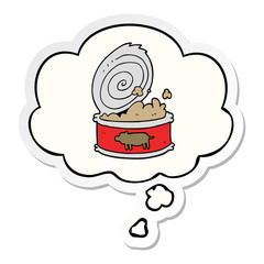 cartoon canned food and thought bubble as a printed sticker
