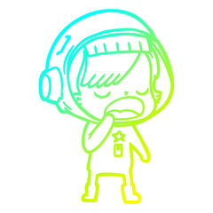 cold gradient line drawing cartoon astronaut woman yawning