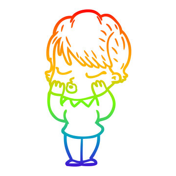 recommend clip art: rainbow gradient line drawing cartoon woman with eyes shut