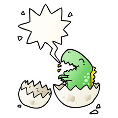 cartoon dinosaur hatching from egg and speech bubble in smooth gradient style