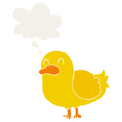 cartoon duck and thought bubble in retro style