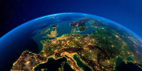 Fototapeta na wymiar Detailed Earth at night. Central Europe