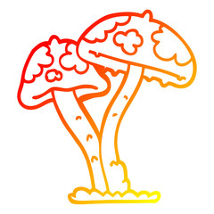 warm gradient line drawing cartoon mushroom