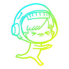 cold gradient line drawing cartoon astronaut woman