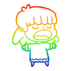 rainbow gradient line drawing cartoon woman talking loudly
