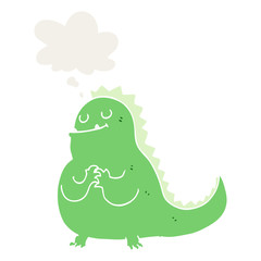 cartoon dinosaur and thought bubble in retro style