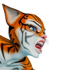 tiger girl cartoon ready for action close up