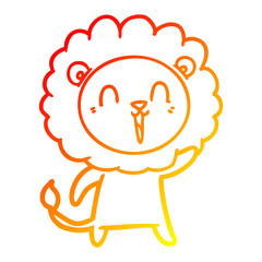 warm gradient line drawing laughing lion cartoon