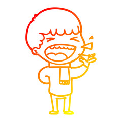 Fototapeta premium warm gradient line drawing cartoon laughing man