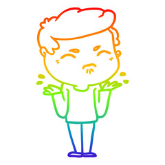 rainbow gradient line drawing cartoon annoyed man