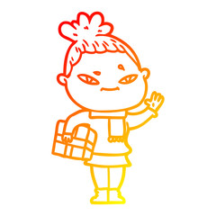 warm gradient line drawing cartoon woman