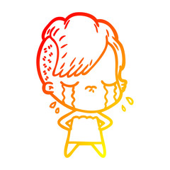 warm gradient line drawing cartoon crying girl